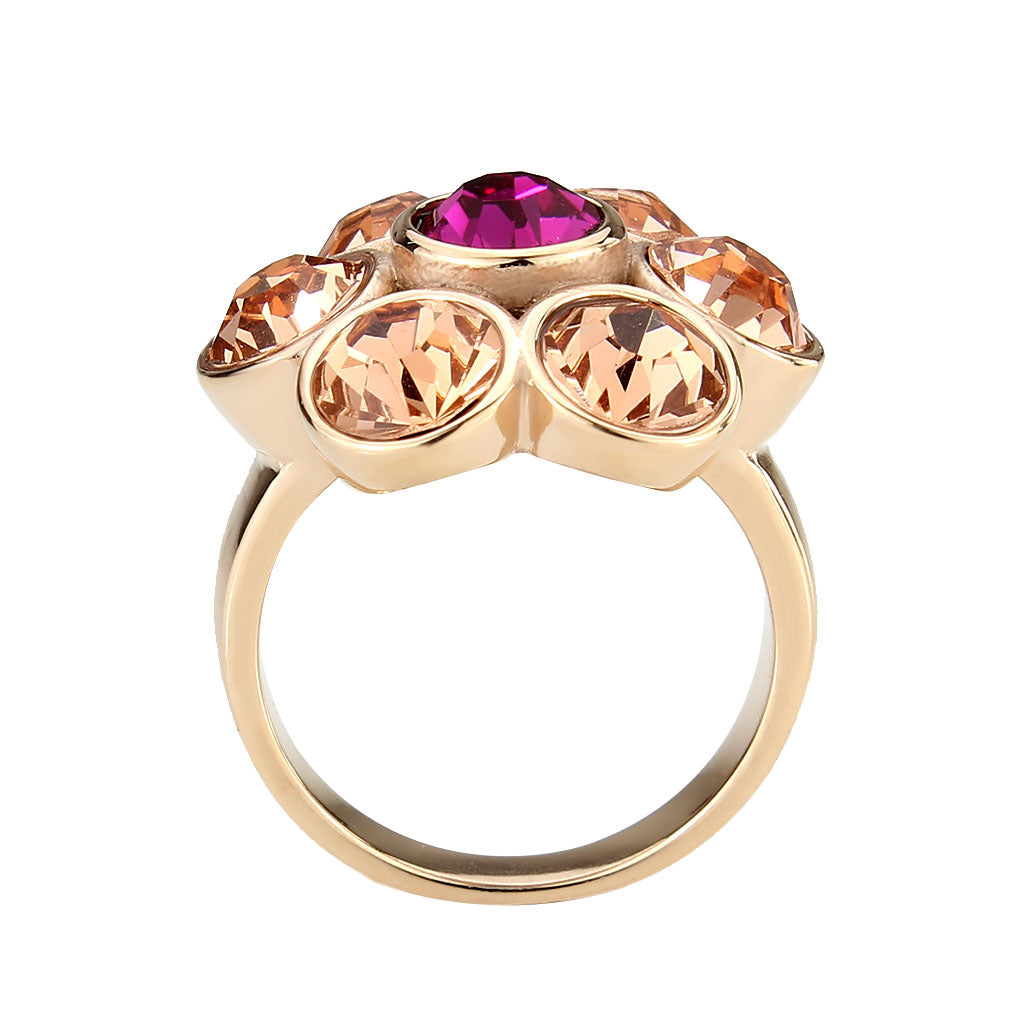 TK3824 - IP Rose Gold(Ion Plating) Stainless Steel Ring with Top Grade Crystal in MultiColor