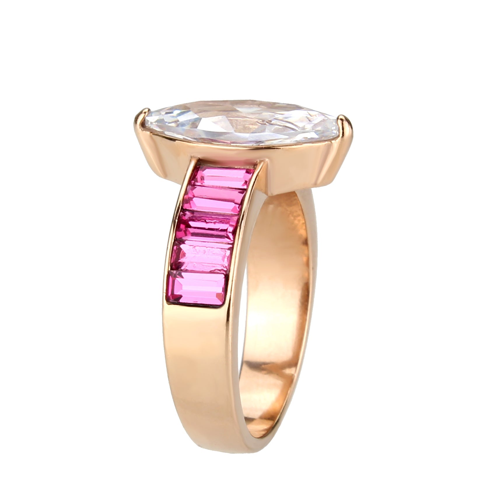 TK3825 - IP Rose Gold(Ion Plating) Stainless Steel Ring with AAA Grade CZ in Clear