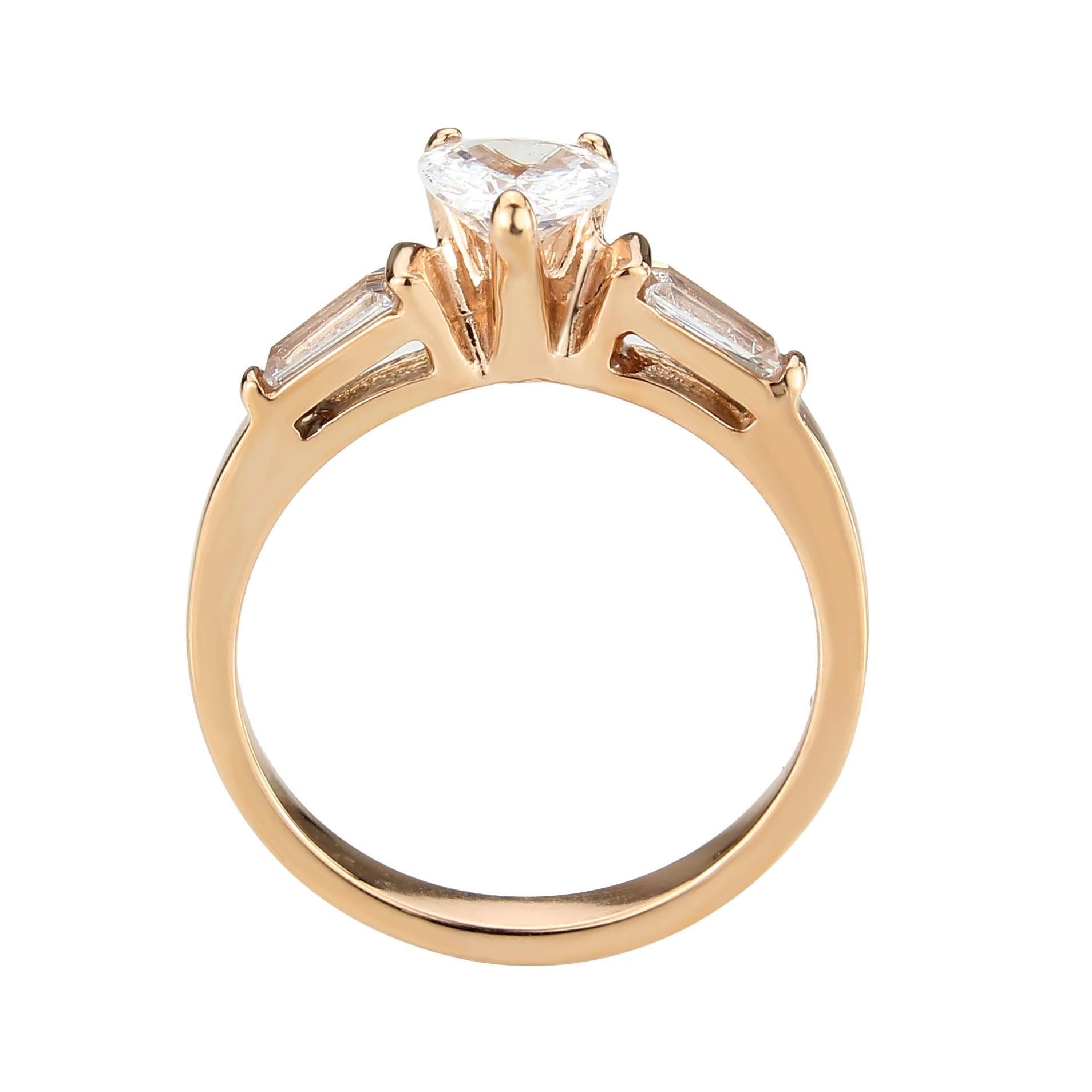 TK3829 - IP Rose Gold(Ion Plating) Stainless Steel Ring with AAA Grade CZ in Clear