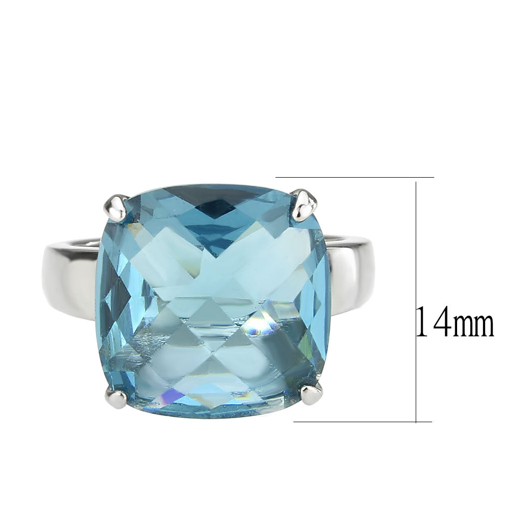 TK3830 - High polished (no plating) Stainless Steel Ring with Synthetic in SeaBlue