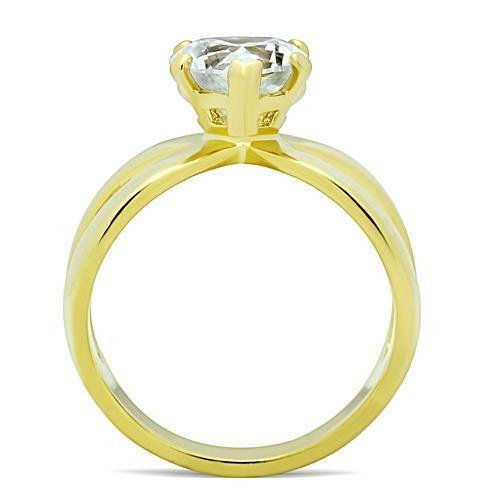 TK390G - IP Gold(Ion Plating) Stainless Steel Ring with AAA Grade CZ  in Clear