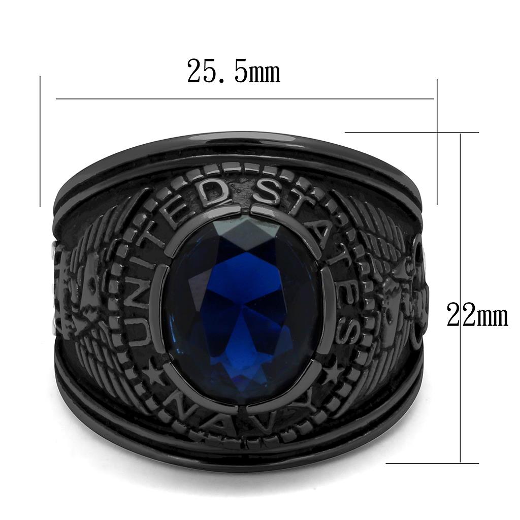 TK414707J - IP Black(Ion Plating) Stainless Steel Ring with Synthetic Synthetic Glass in Sapphire