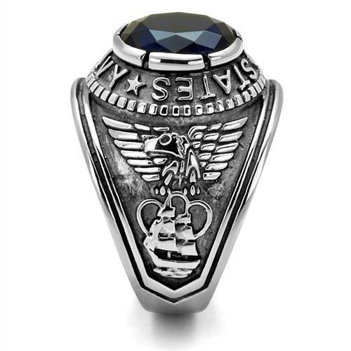 TK414707 - High polished (no plating) Stainless Steel Ring with Synthetic Synthetic Glass in Sapphire