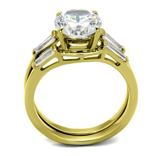 TK44701 - IP Gold(Ion Plating) Stainless Steel Ring with AAA Grade CZ  in Clear