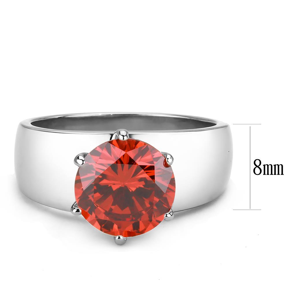 TK52001 - High polished (no plating) Stainless Steel Ring with AAA Grade CZ  in Garnet