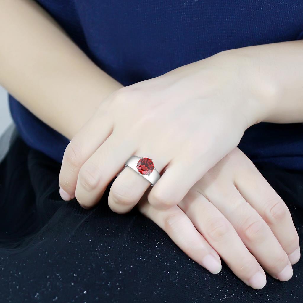 TK52001 - High polished (no plating) Stainless Steel Ring with AAA Grade CZ  in Garnet