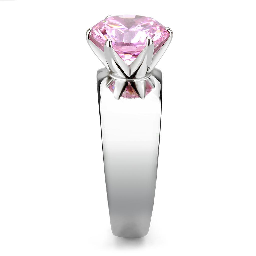 TK52010 - High polished (no plating) Stainless Steel Ring with AAA Grade CZ  in Rose