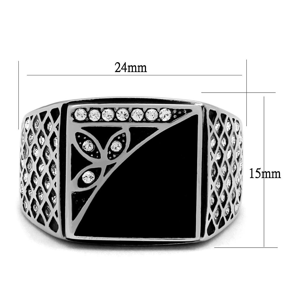 TK711 - High polished (no plating) Stainless Steel Ring with Top Grade Crystal  in Clear