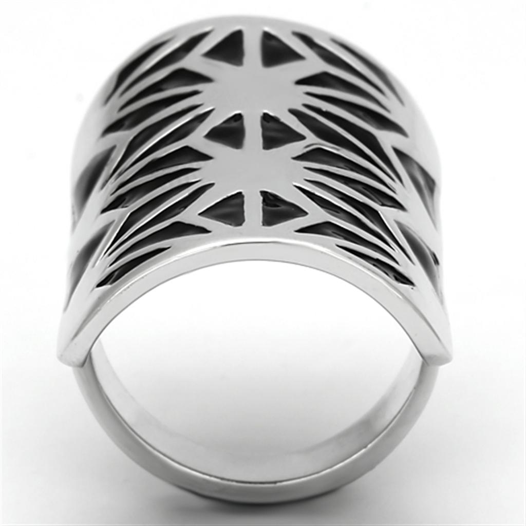 TK918 - High polished (no plating) Stainless Steel Ring with Epoxy  in Jet