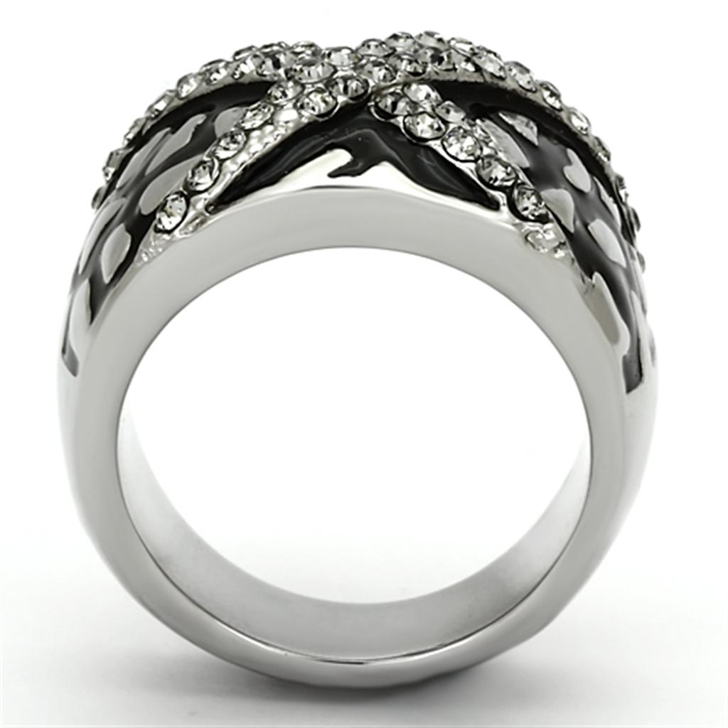 TK921 - High polished (no plating) Stainless Steel Ring with Top Grade Crystal  in Black Diamond