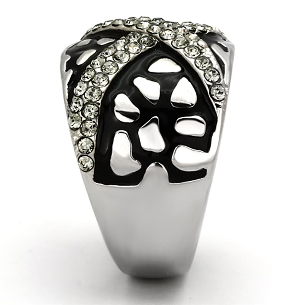 TK921 - High polished (no plating) Stainless Steel Ring with Top Grade Crystal  in Black Diamond