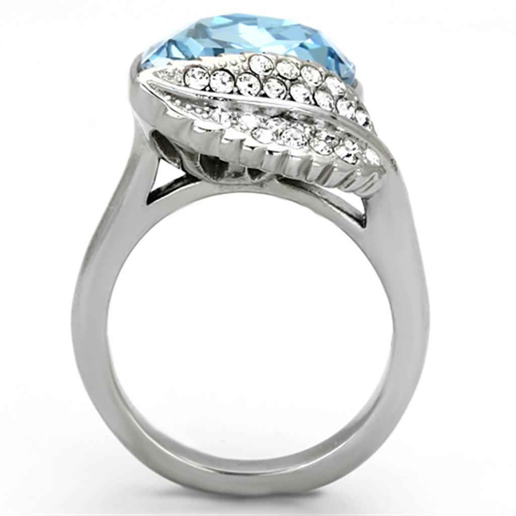 TK930 - High polished (no plating) Stainless Steel Ring with Top Grade Crystal  in Sea Blue