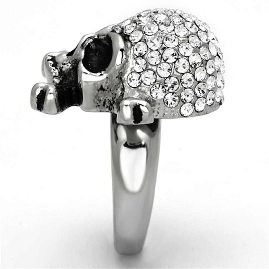 TK935 - High polished (no plating) Stainless Steel Ring with Top Grade Crystal  in Clear