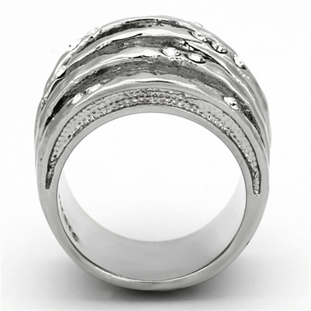 TK937 - High polished (no plating) Stainless Steel Ring with Top Grade Crystal  in Clear