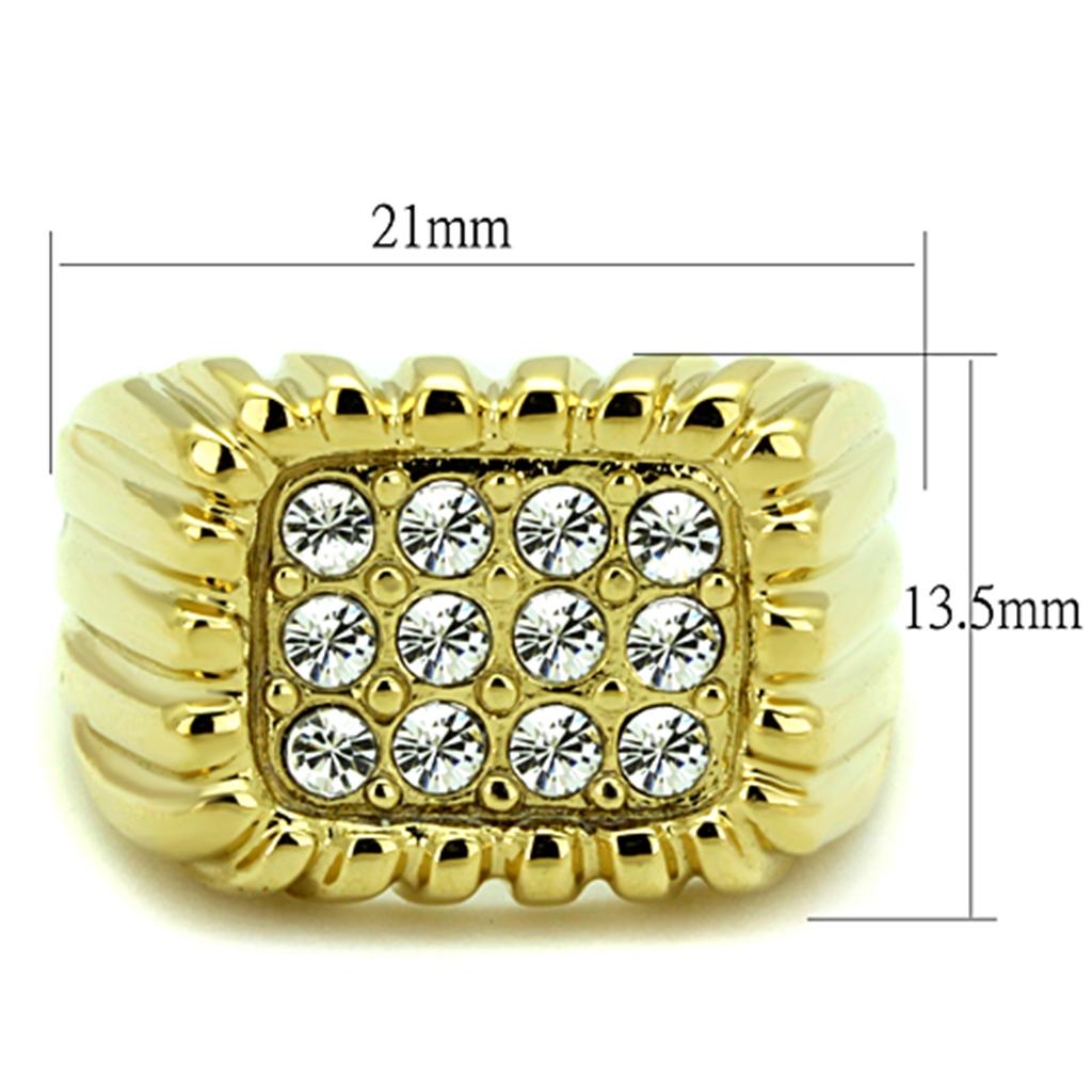 TK940G - IP Gold(Ion Plating) Stainless Steel Ring with Top Grade Crystal  in Clear