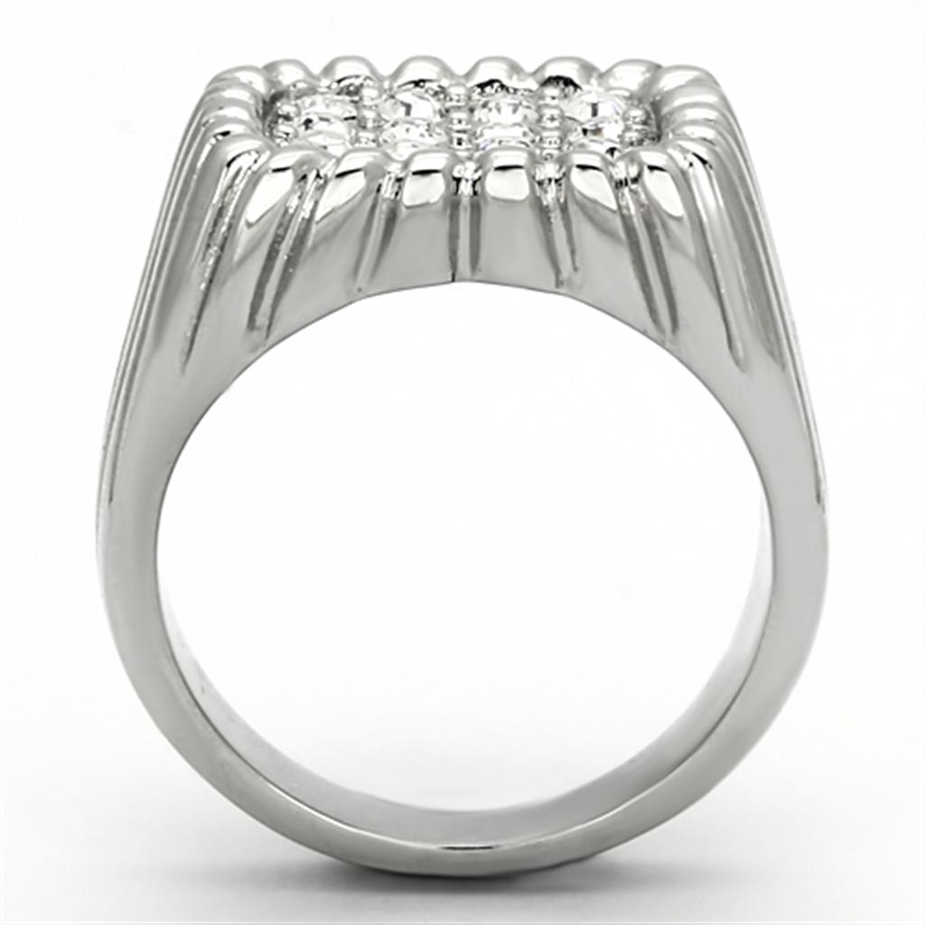 TK940 - High polished (no plating) Stainless Steel Ring with Top Grade Crystal  in Clear