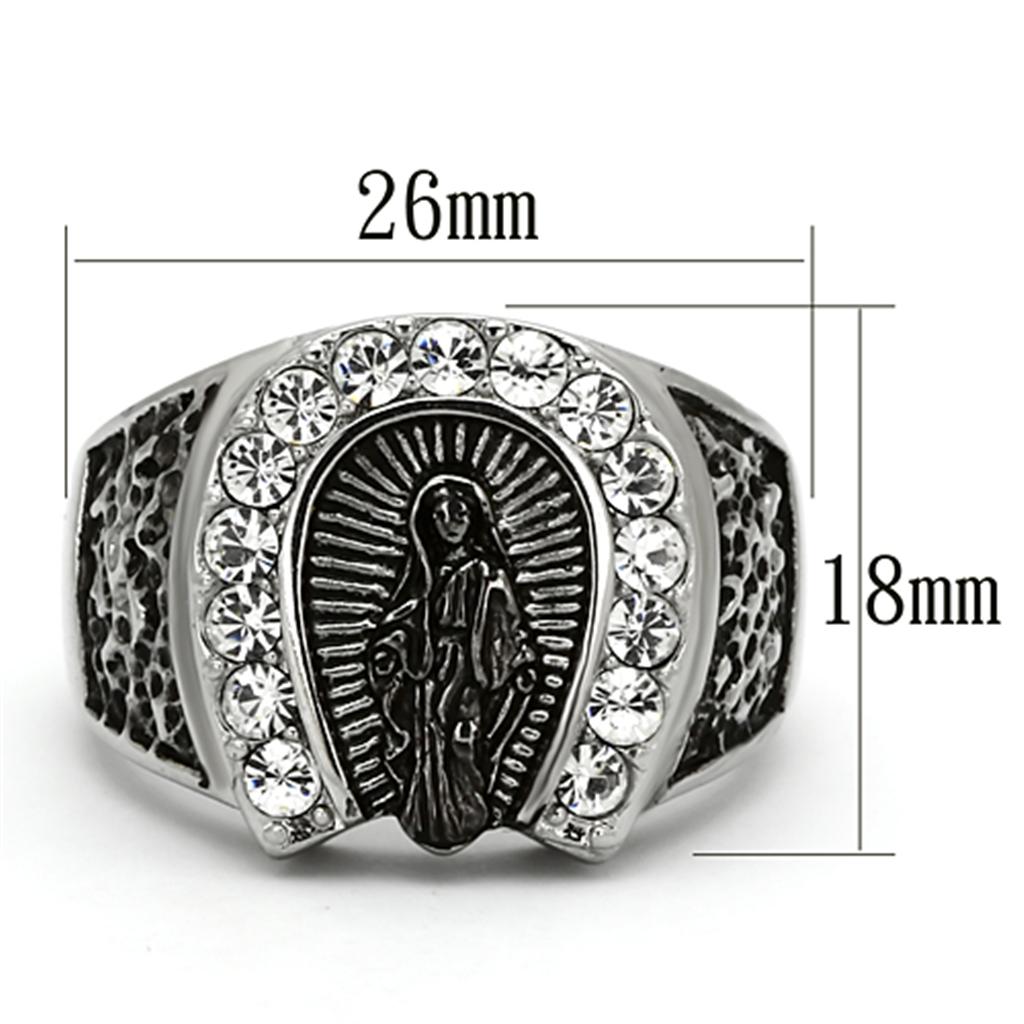 TK942 - High polished (no plating) Stainless Steel Ring with Top Grade Crystal  in Clear