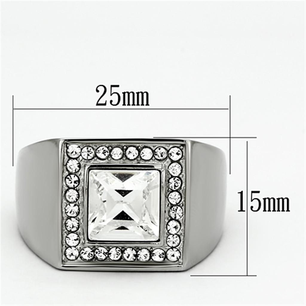 TK945 - High polished (no plating) Stainless Steel Ring with Top Grade Crystal  in Clear