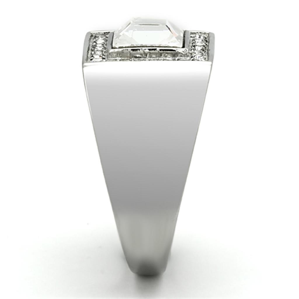 TK945 - High polished (no plating) Stainless Steel Ring with Top Grade Crystal  in Clear