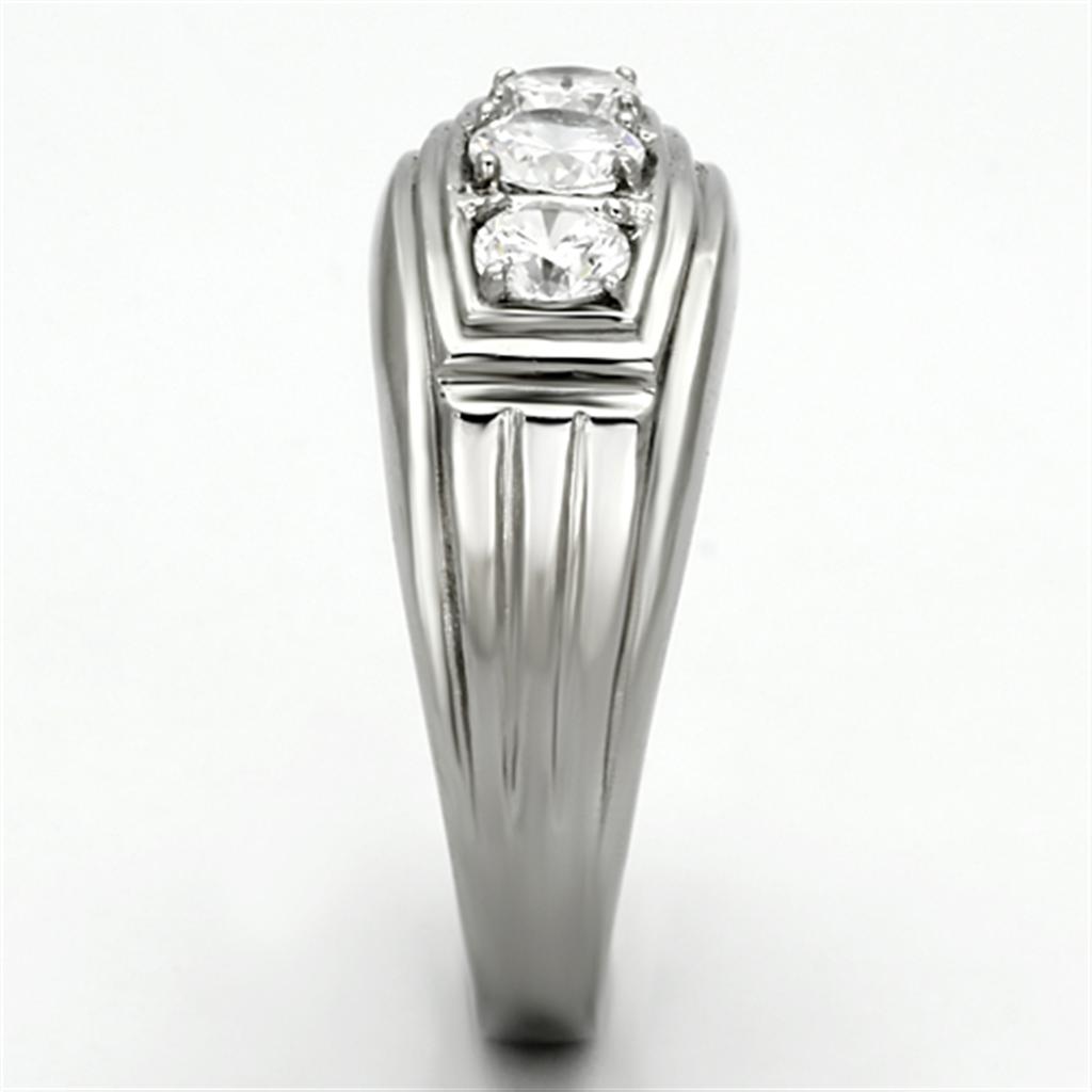 TK946 - High polished (no plating) Stainless Steel Ring with AAA Grade CZ  in Clear