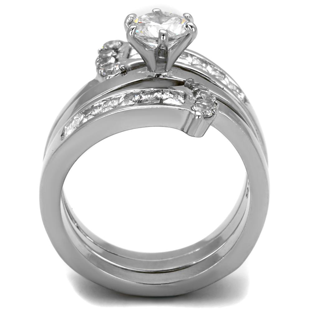 TK976 - High polished (no plating) Stainless Steel Ring with AAA Grade CZ  in Clear