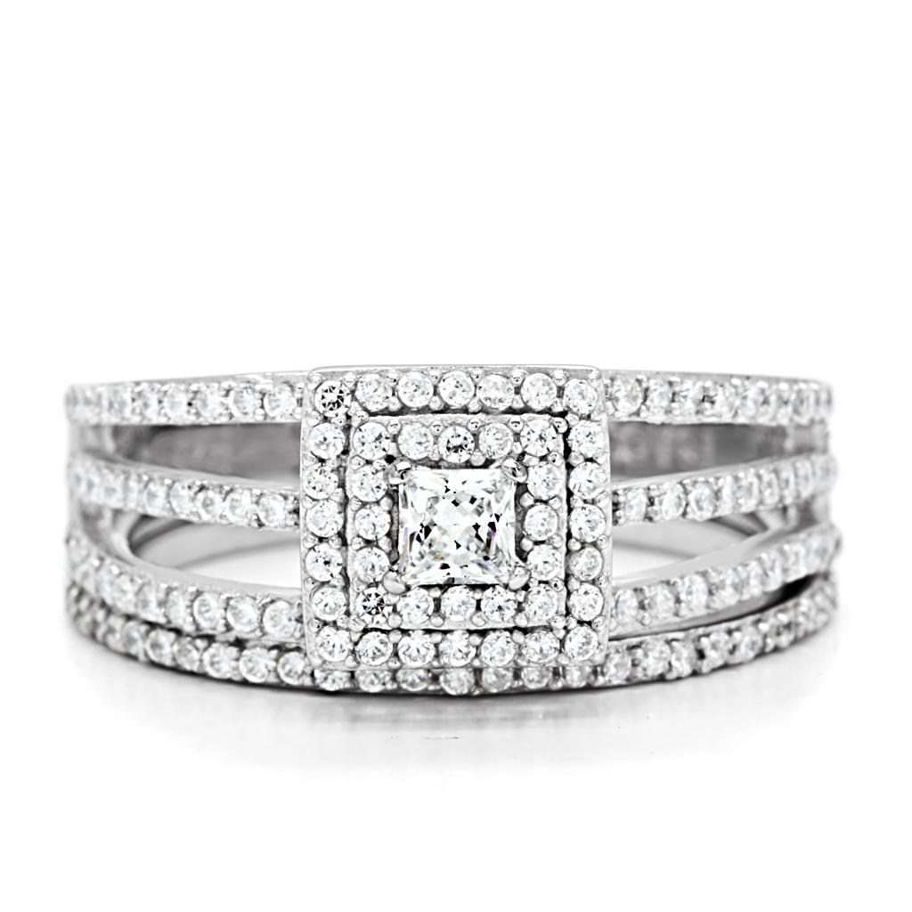 TS003 - Rhodium 925 Sterling Silver Ring with AAA Grade CZ  in Clear