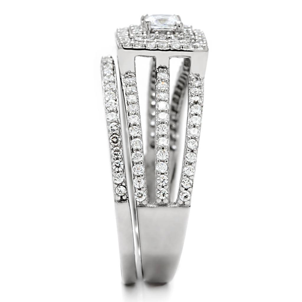 TS003 - Rhodium 925 Sterling Silver Ring with AAA Grade CZ  in Clear