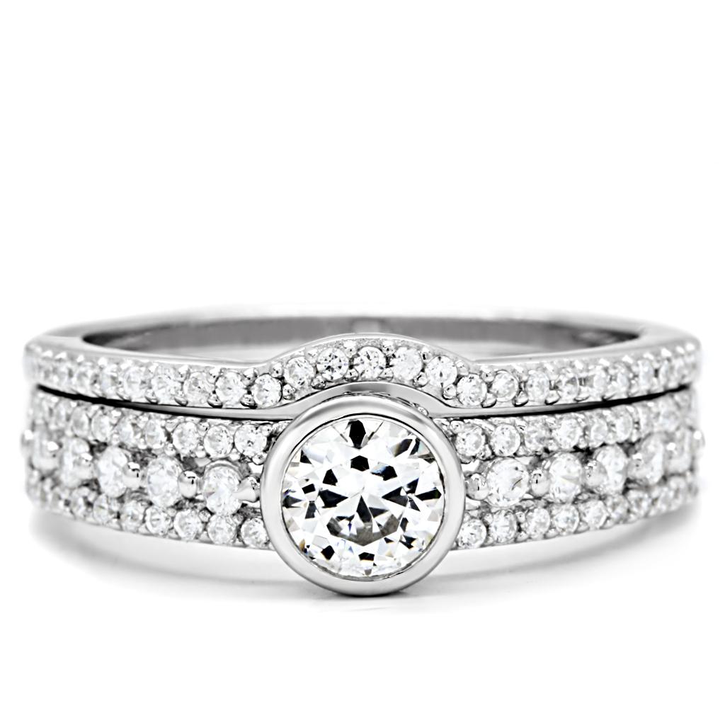 TS005 - Rhodium 925 Sterling Silver Ring with AAA Grade CZ  in Clear