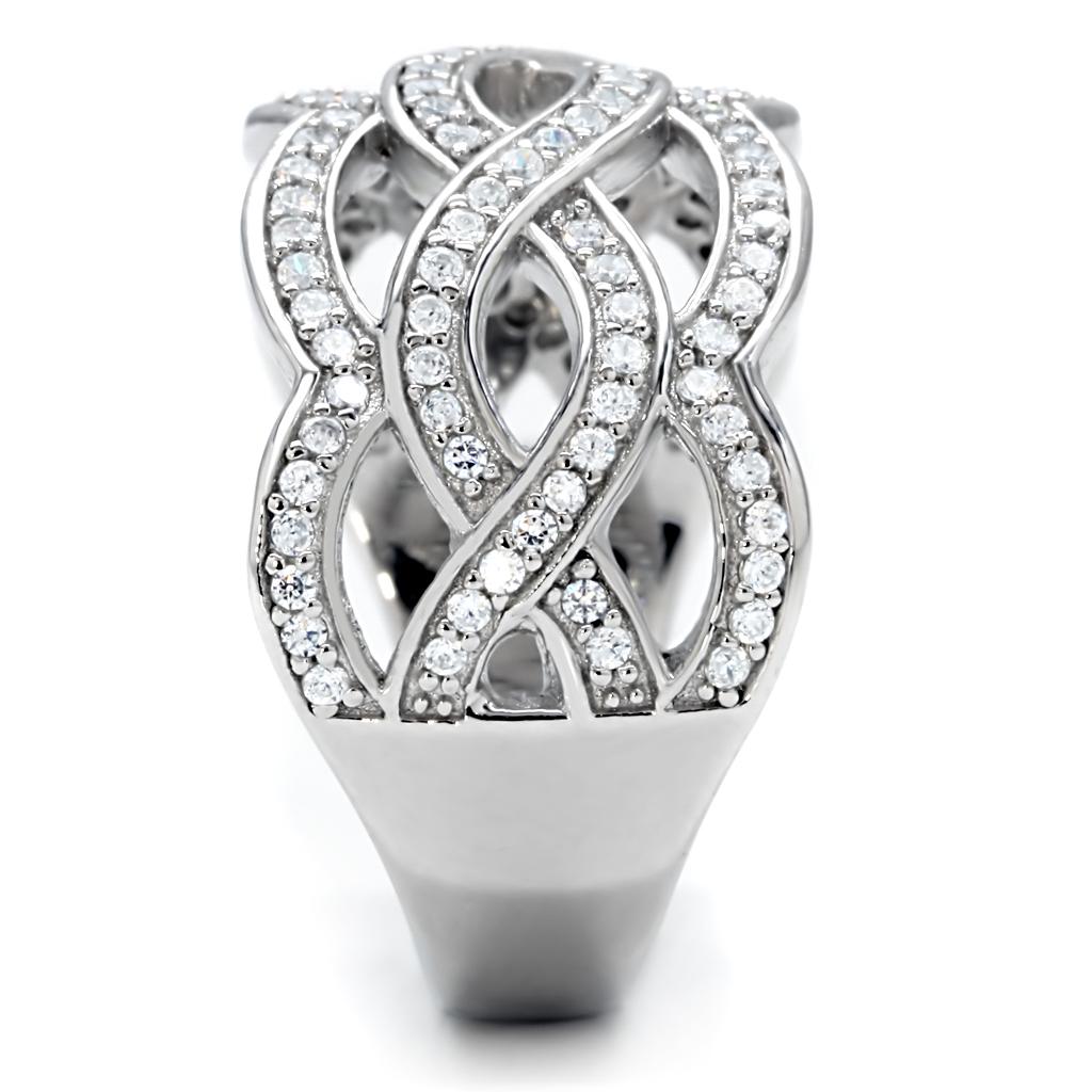 TS010 - Rhodium 925 Sterling Silver Ring with AAA Grade CZ  in Clear