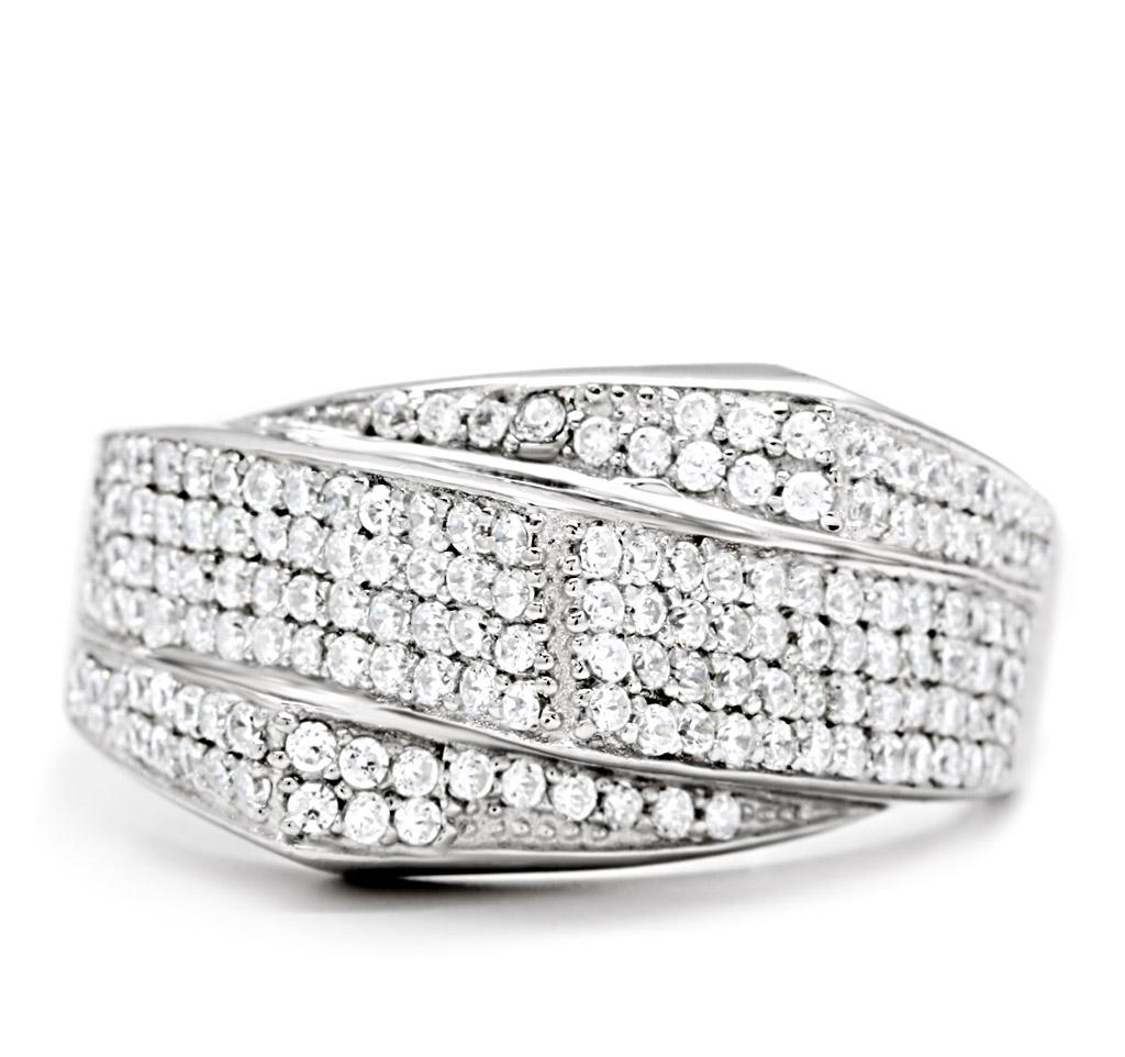 TS018 - Rhodium 925 Sterling Silver Ring with AAA Grade CZ  in Clear