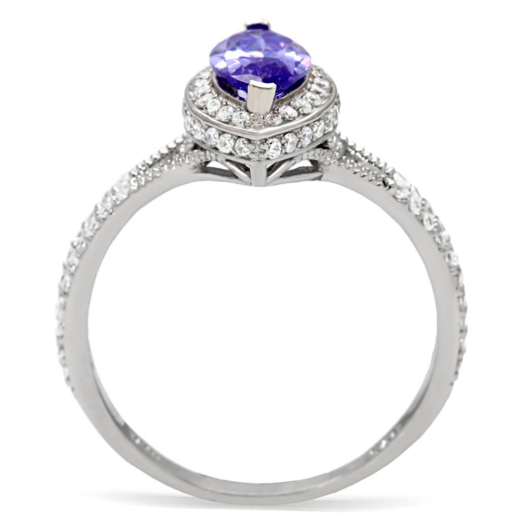 TS024 - Rhodium 925 Sterling Silver Ring with AAA Grade CZ  in Tanzanite