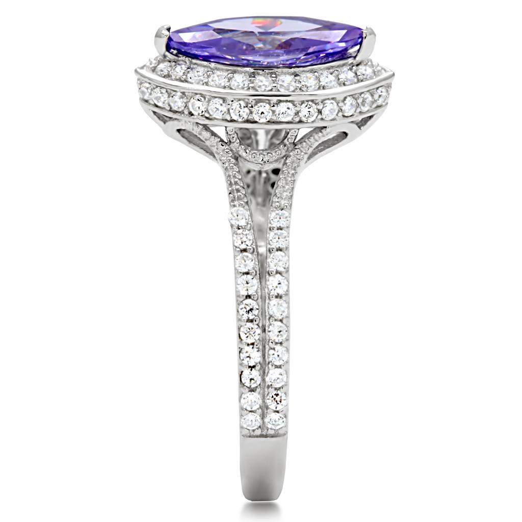 TS024 - Rhodium 925 Sterling Silver Ring with AAA Grade CZ  in Tanzanite