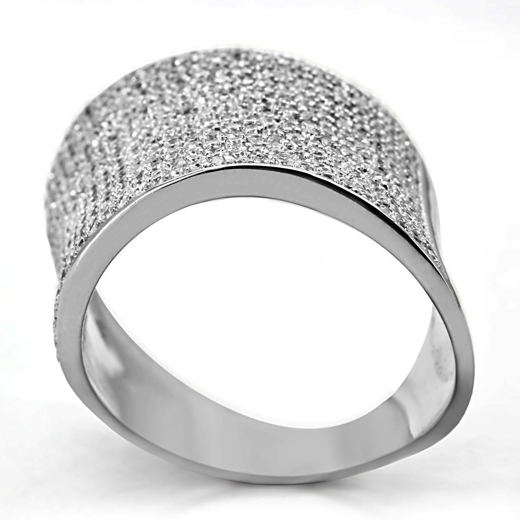 TS027 - Rhodium 925 Sterling Silver Ring with AAA Grade CZ  in Clear