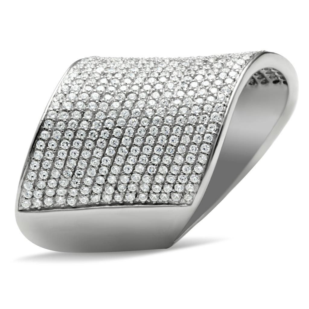 TS027 - Rhodium 925 Sterling Silver Ring with AAA Grade CZ  in Clear