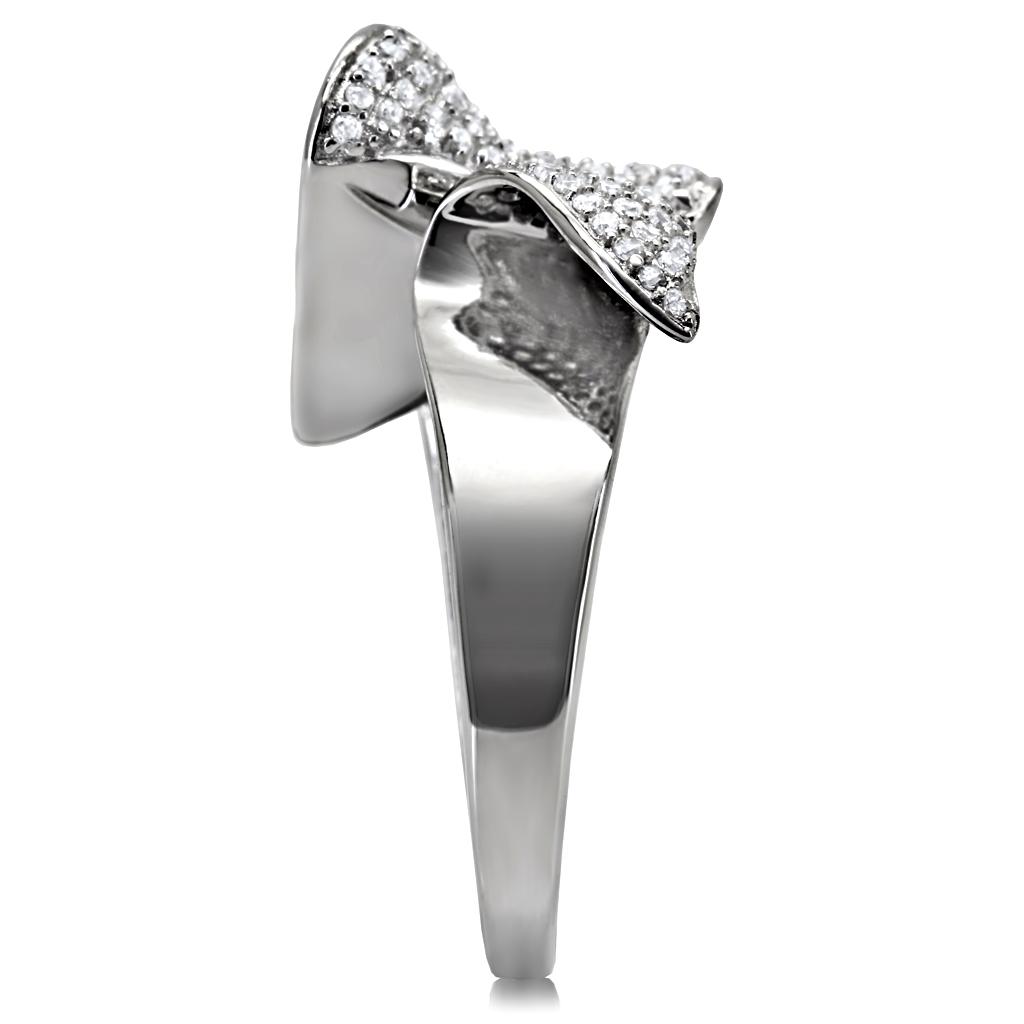 TS032 - Rhodium 925 Sterling Silver Ring with AAA Grade CZ  in Clear