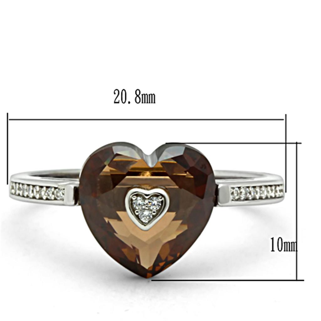 TS051 - Rhodium 925 Sterling Silver Ring with AAA Grade CZ  in Brown