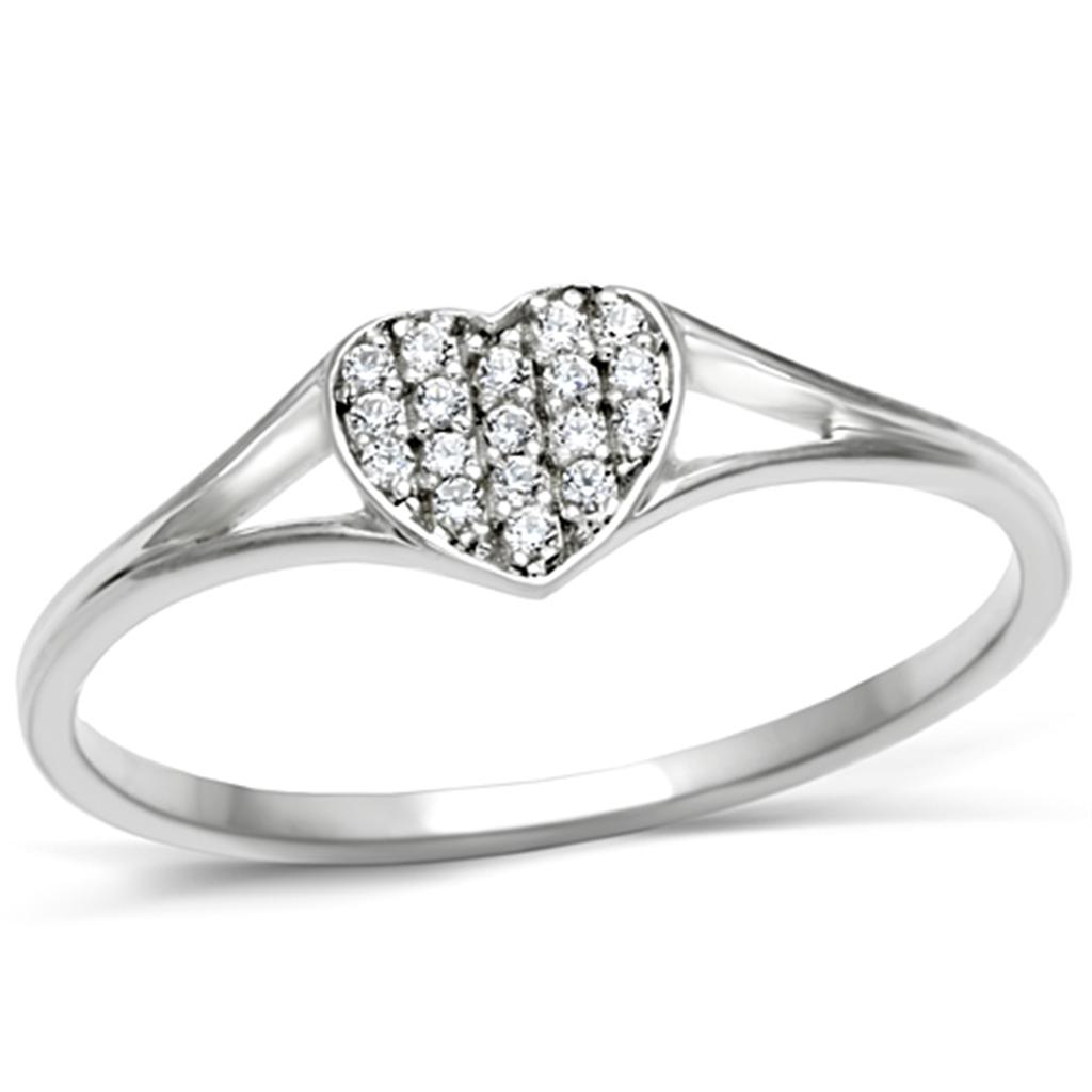 TS073 - Rhodium 925 Sterling Silver Ring with AAA Grade CZ  in Clear