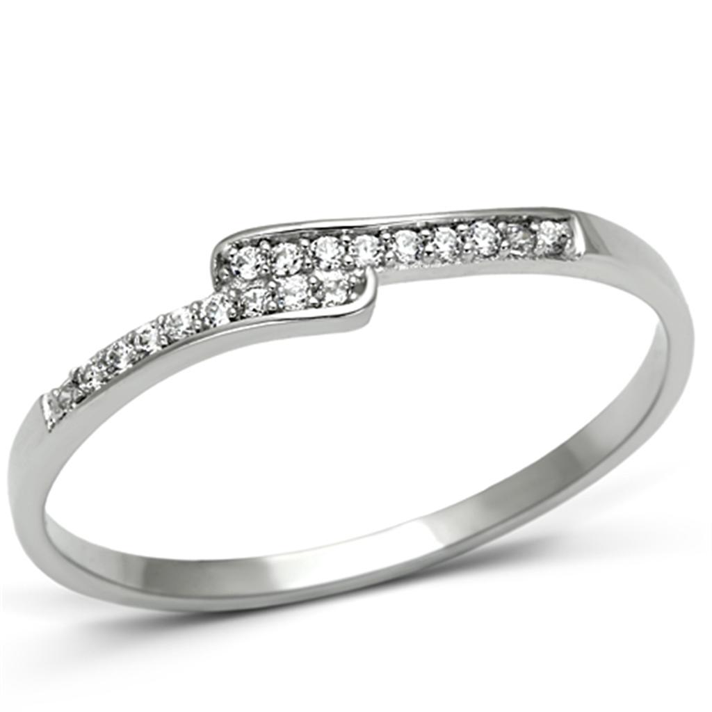 TS077 - Rhodium 925 Sterling Silver Ring with AAA Grade CZ  in Clear