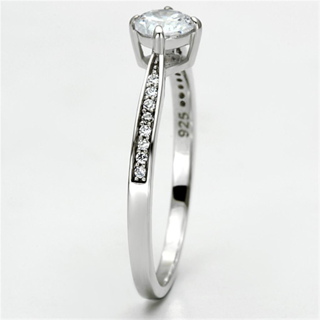 TS079 - Rhodium 925 Sterling Silver Ring with AAA Grade CZ  in Clear