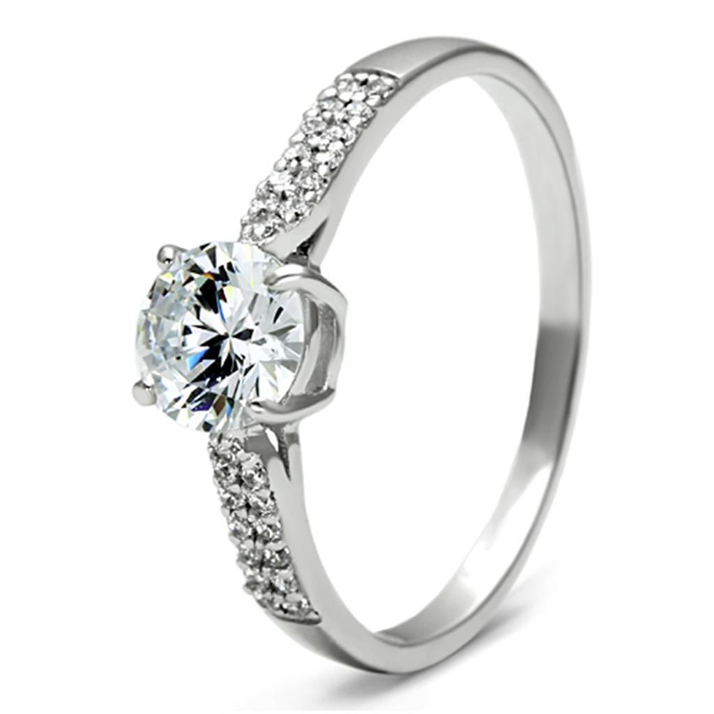 TS080 - Rhodium 925 Sterling Silver Ring with AAA Grade CZ  in Clear