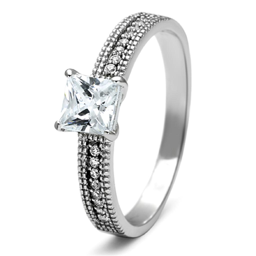 TS081 - Rhodium 925 Sterling Silver Ring with AAA Grade CZ  in Clear