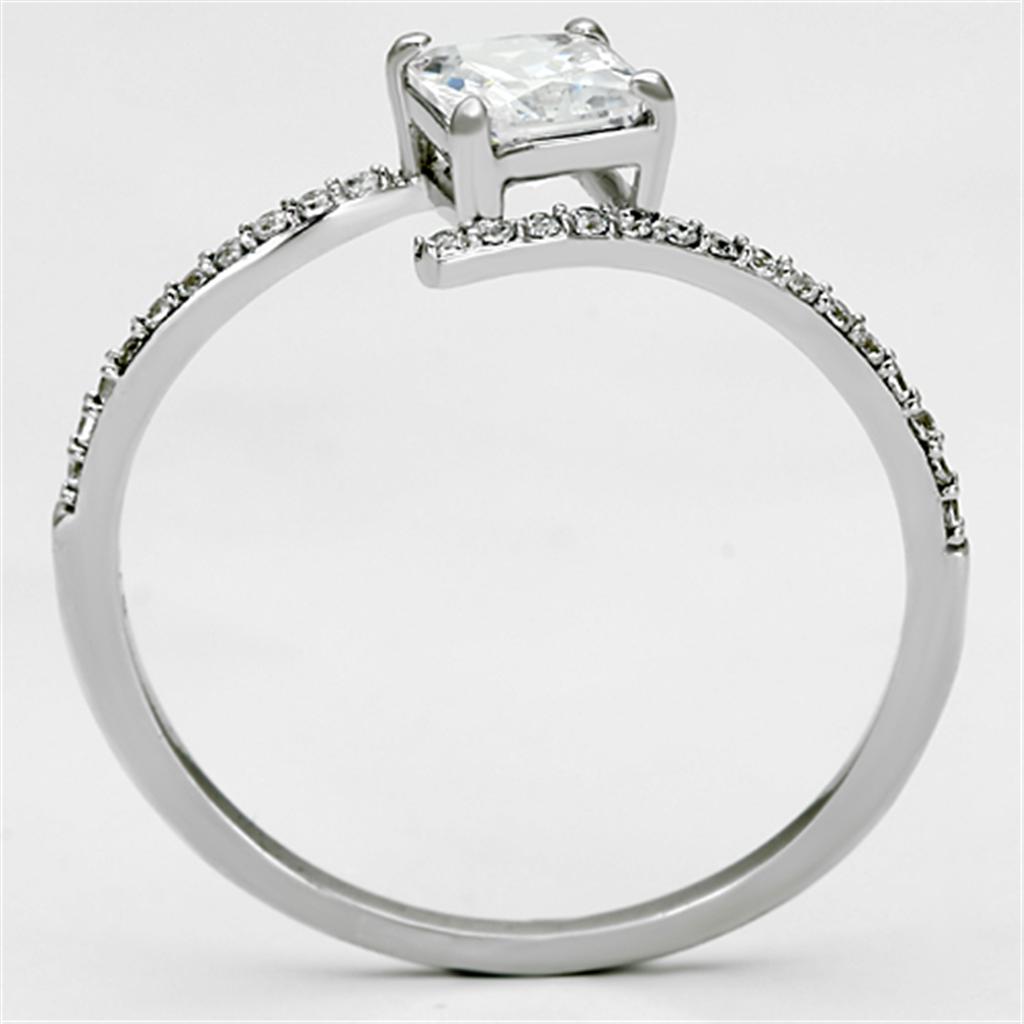 TS083 - Rhodium 925 Sterling Silver Ring with AAA Grade CZ  in Clear