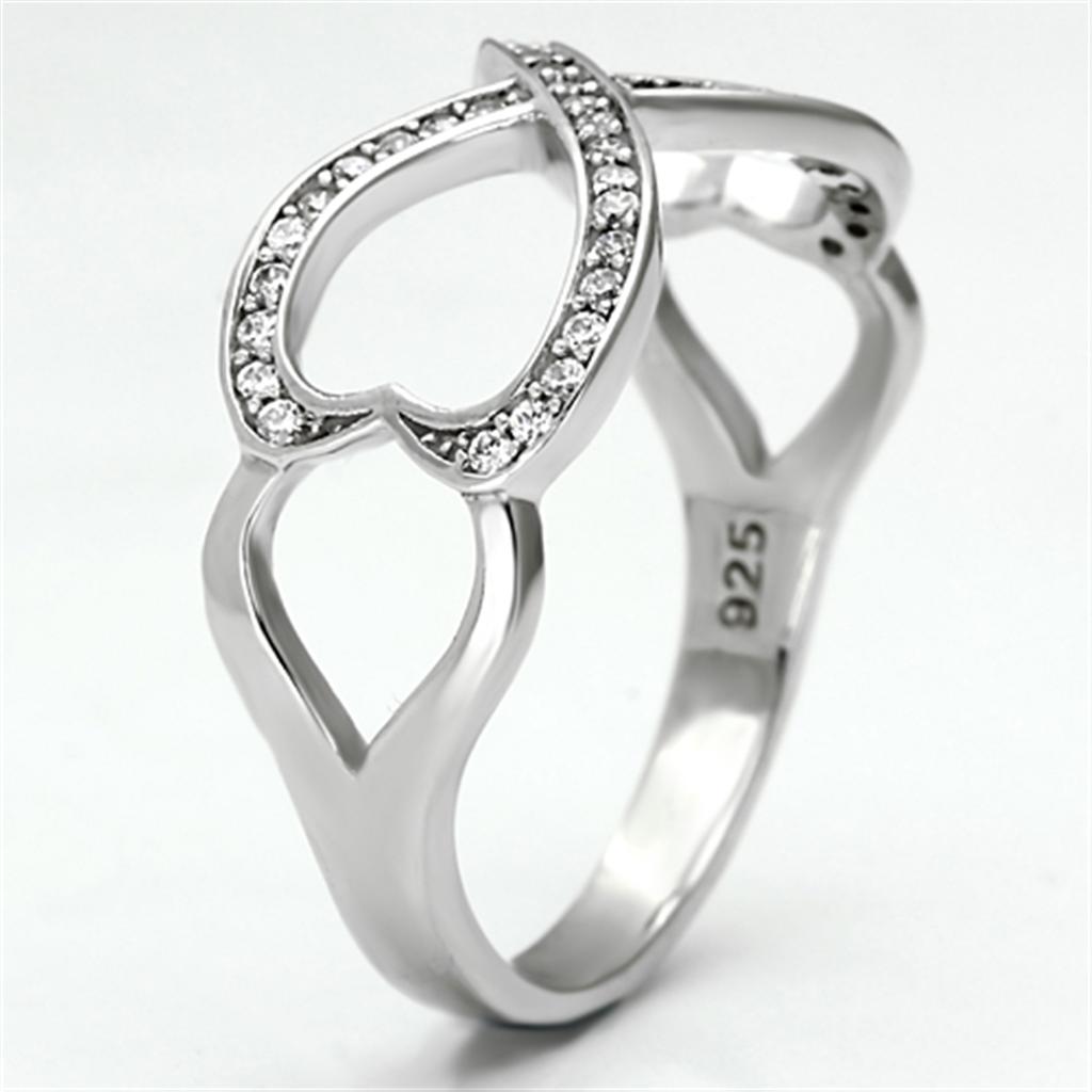 TS088 - Rhodium 925 Sterling Silver Ring with AAA Grade CZ  in Clear