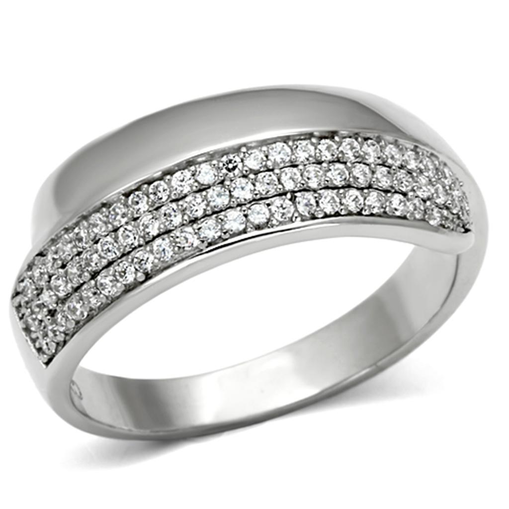 TS089 - Rhodium 925 Sterling Silver Ring with AAA Grade CZ  in Clear