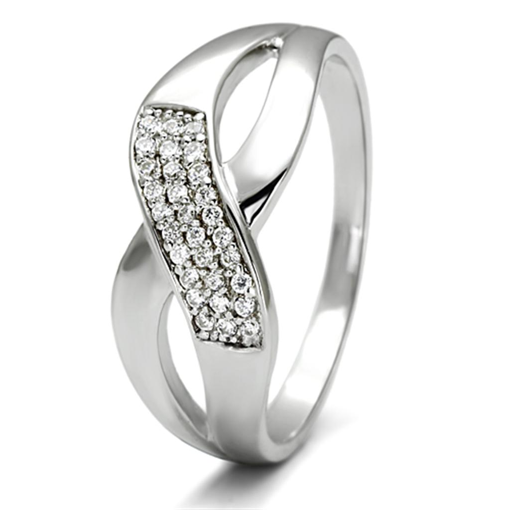 TS090 - Rhodium 925 Sterling Silver Ring with AAA Grade CZ  in Clear