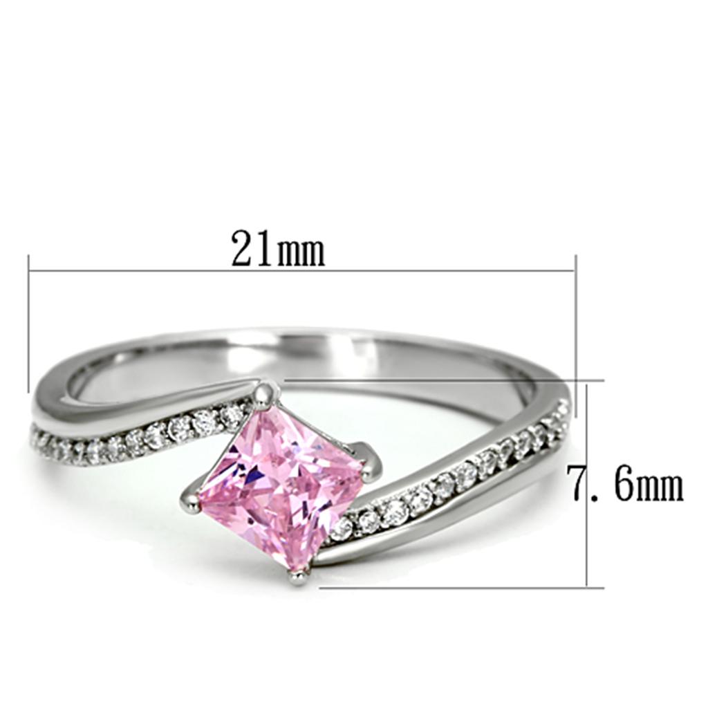 TS100 - Rhodium 925 Sterling Silver Ring with AAA Grade CZ  in Rose