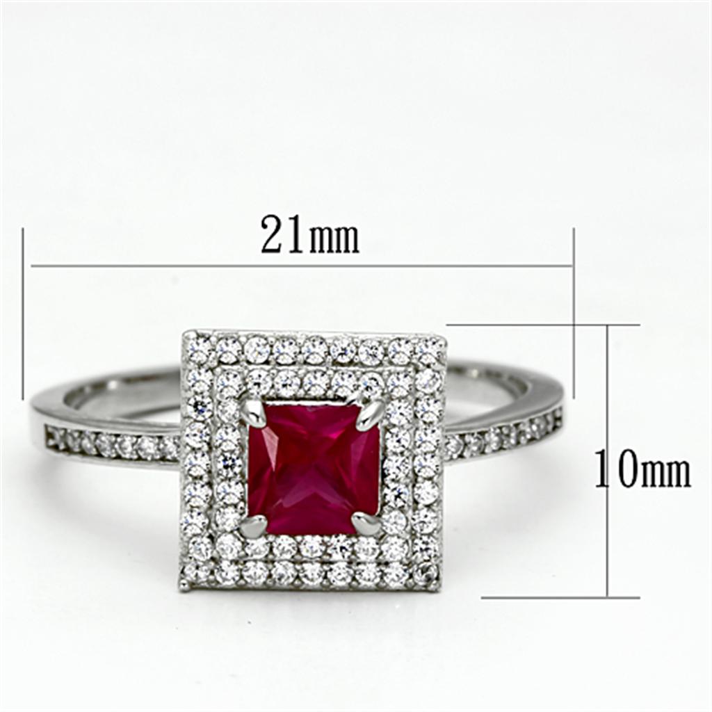 TS102 - Rhodium 925 Sterling Silver Ring with Synthetic Corundum in Ruby