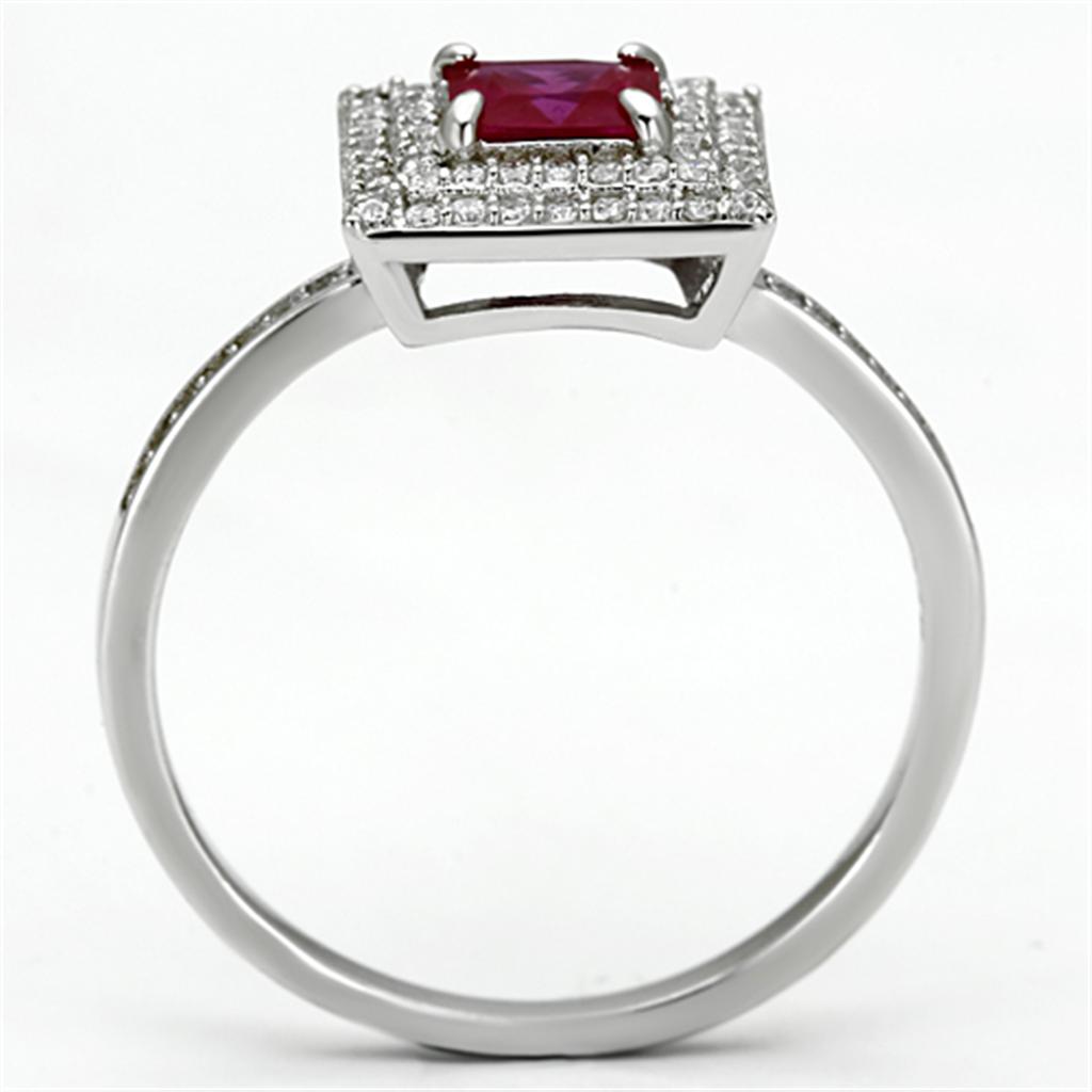 TS102 - Rhodium 925 Sterling Silver Ring with Synthetic Corundum in Ruby