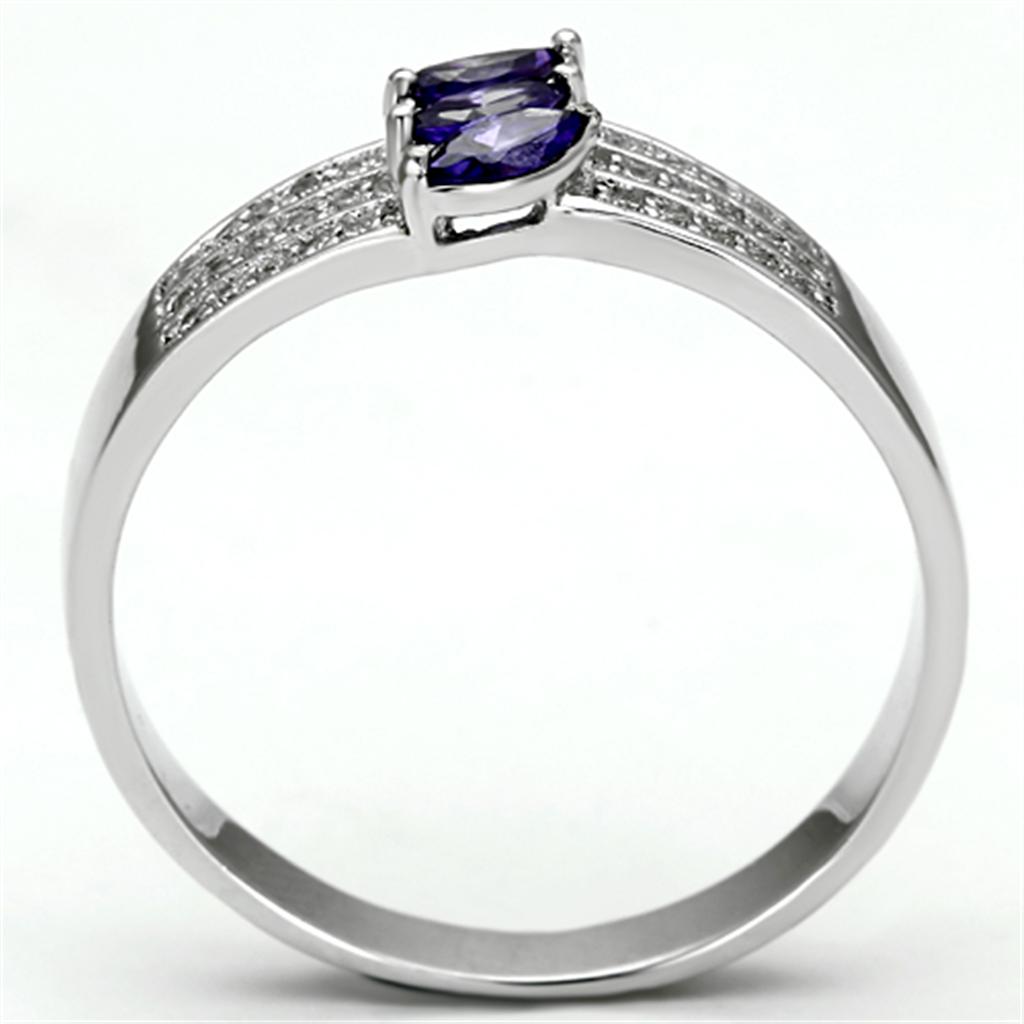 TS104 - Rhodium 925 Sterling Silver Ring with AAA Grade CZ  in Amethyst