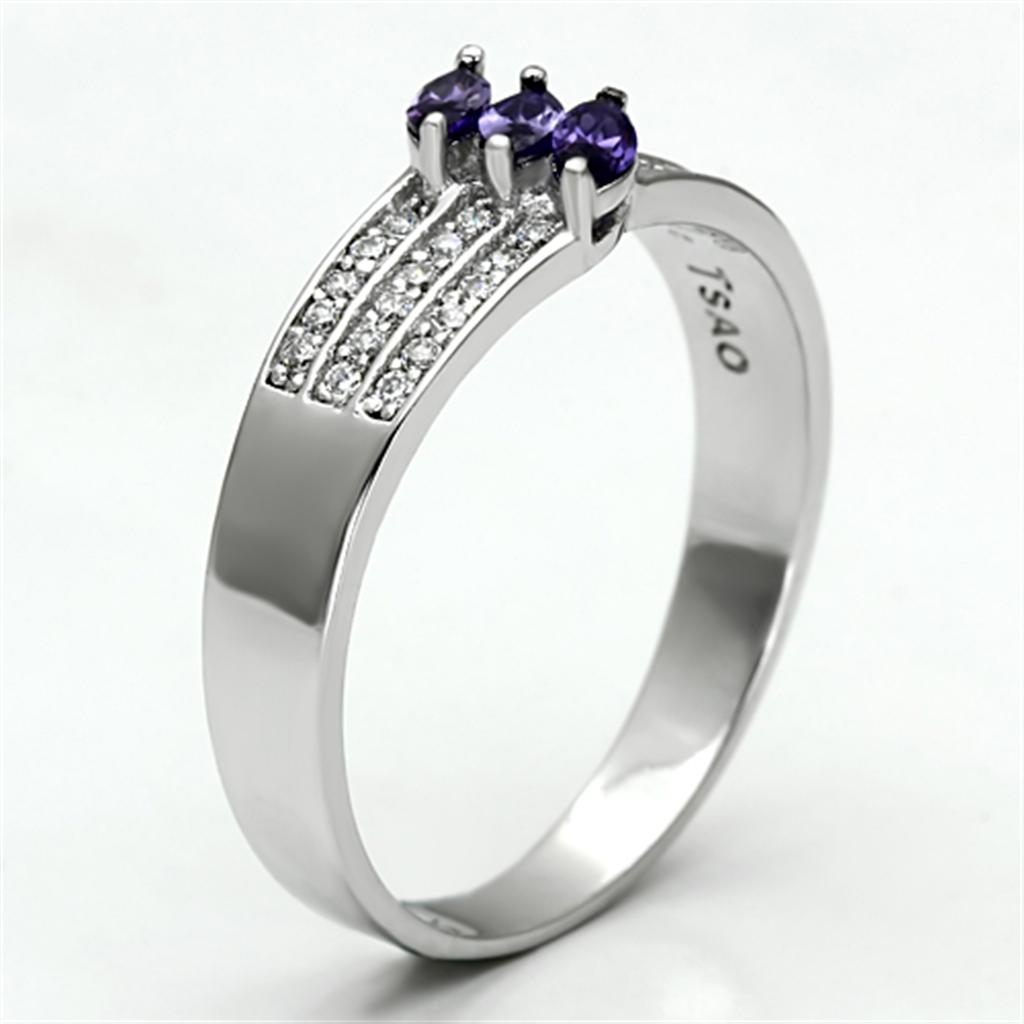 TS104 - Rhodium 925 Sterling Silver Ring with AAA Grade CZ  in Amethyst